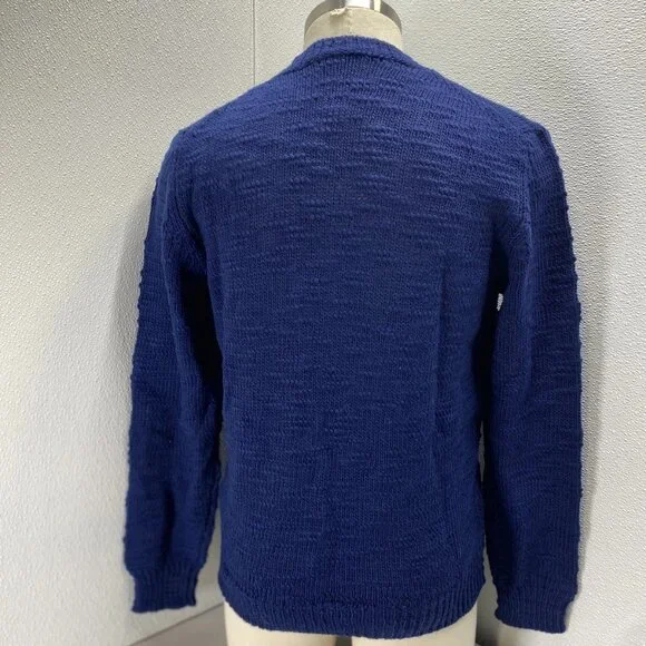 Brooksfield Men’s Slub Wool Crew Neck Knit Sweater – Navy, Size M - Picture 7 of 12